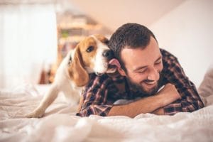 Dog licking owner